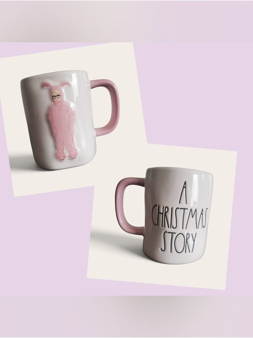 Rae Dunn A Christmas Story Pink-Handle Ceramic Mug Artisan Magenta - Picture 1 of 10